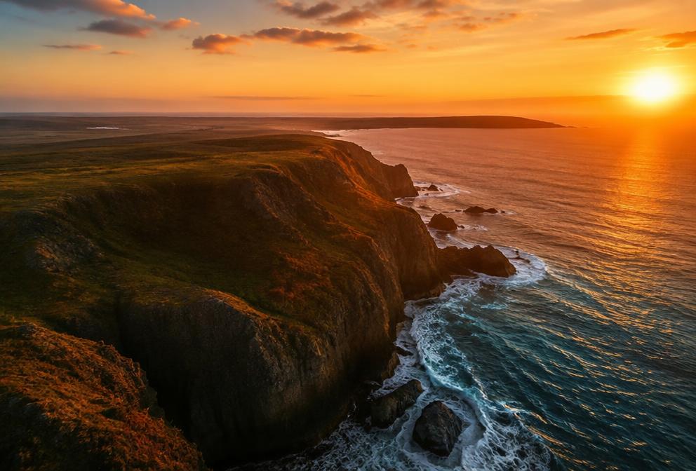 Coastal cliffs at sunset