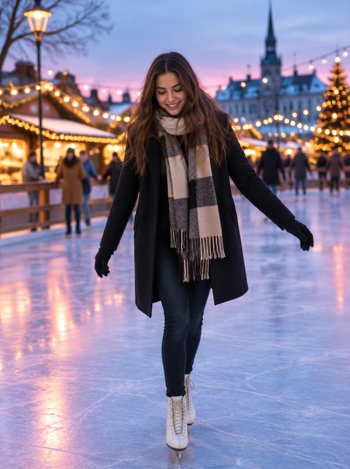 Lina ice skating at the winter market